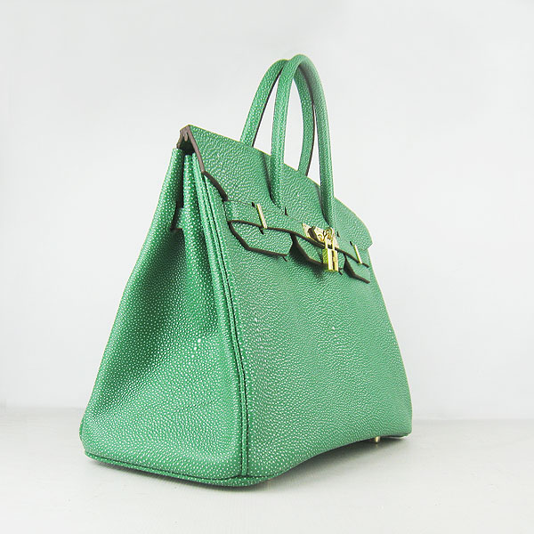 High Quality Fake Hermes Birkin 35CM Pearl Veins Leather Bag Green 6089